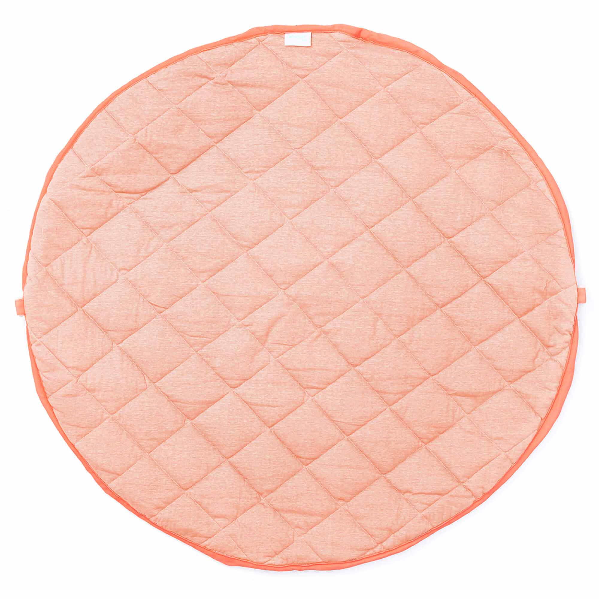 Play&Go Soft Animal Faces baby play mat, toy storage bag and diaper bag. The bag is coral with little animal faces in blue with peach noses at one side, the other side is completely coral.