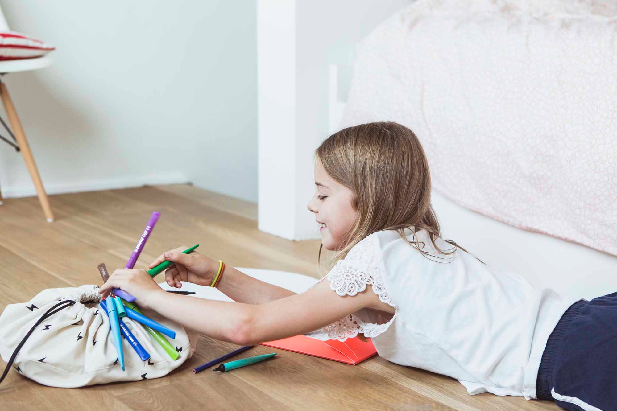 thunderstrike mini toy storage bag, pencil filled bag, girl drawing