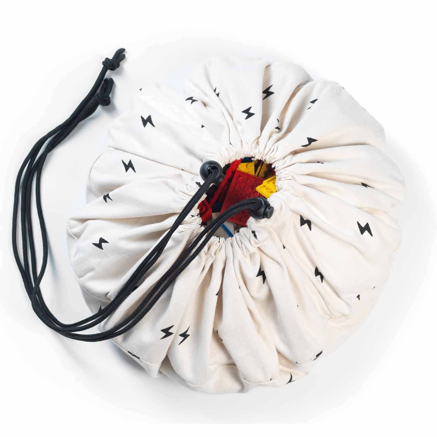 thunderstrike mini toy storage bag, bag filled with lego, closed