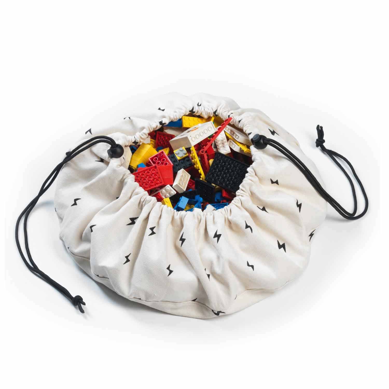 thunderstrike mini toy storage bag, filled with lego