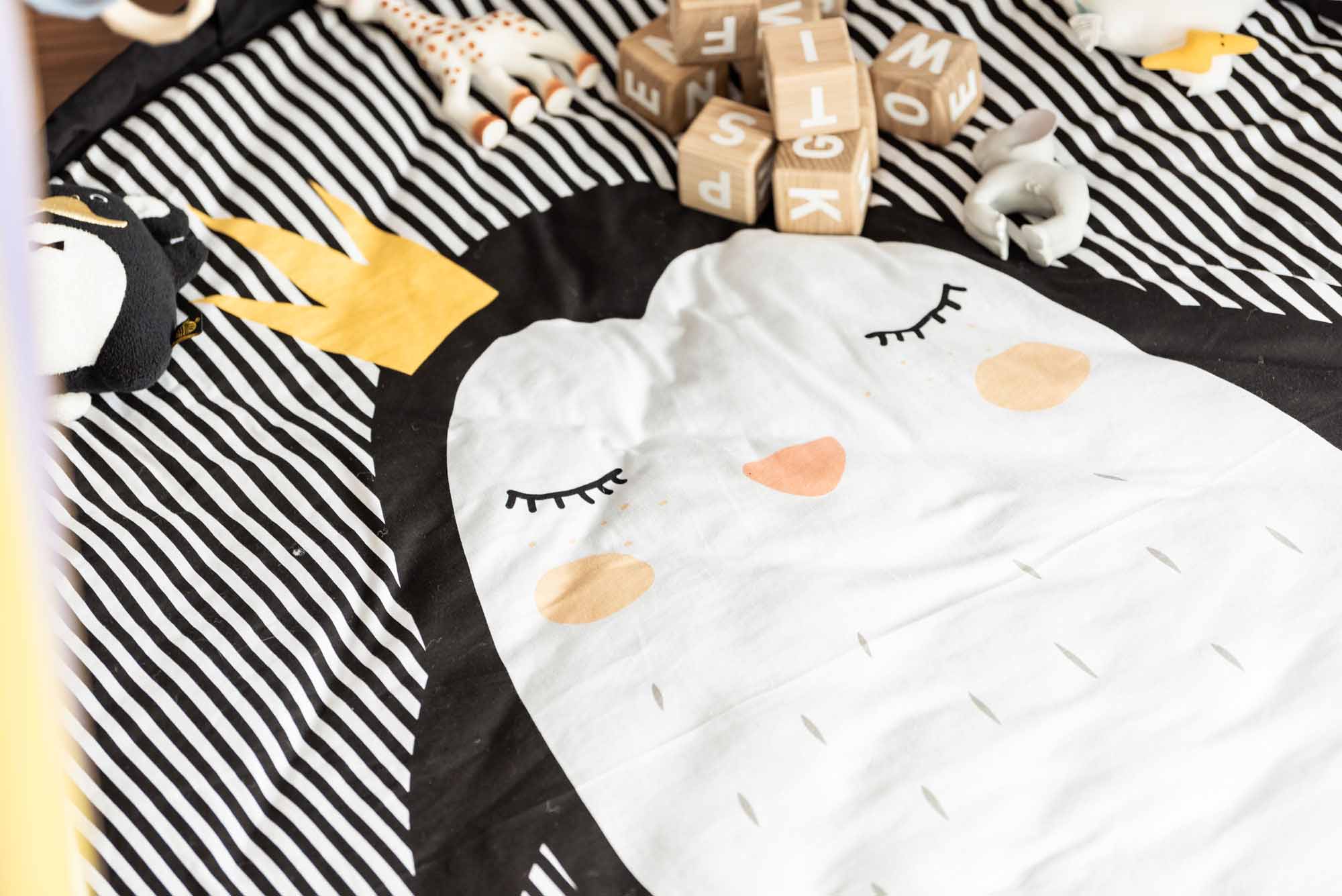 Play&Go storage bag and soft padded baby play mat, wooden blocks, rattles