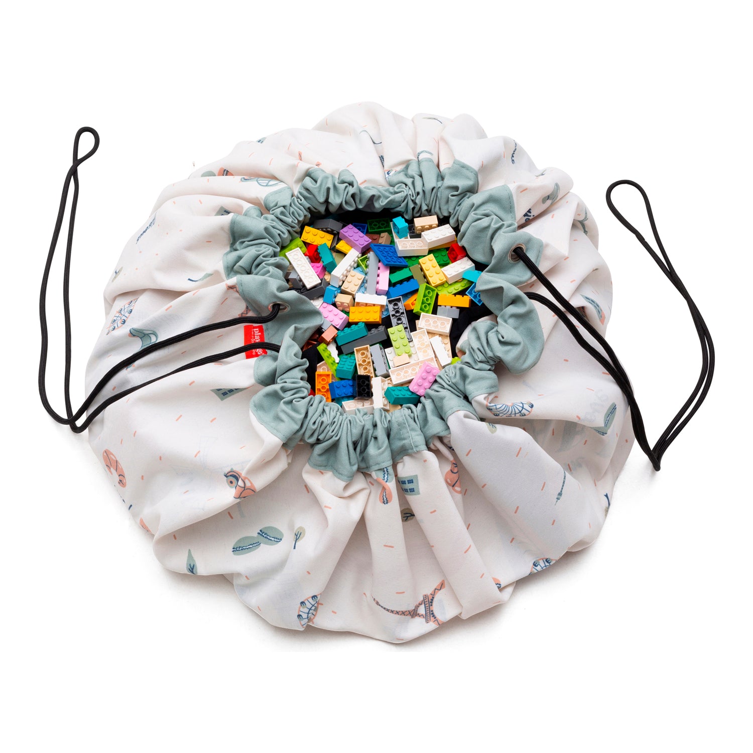 stylish designed Paris Map toy storage bag, filled with lego