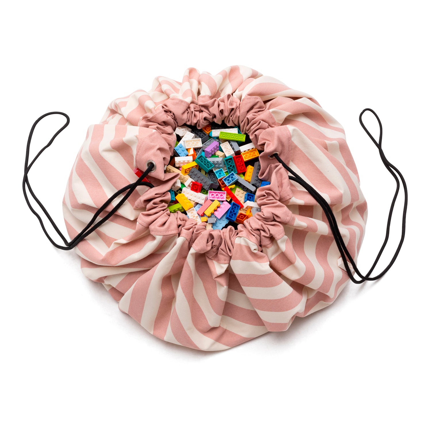 toy storage bag and play mat, Pink New stripes, bag filled with lego