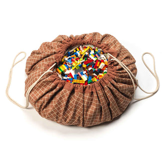 playmat & toy bag-organic grid tawny brown
